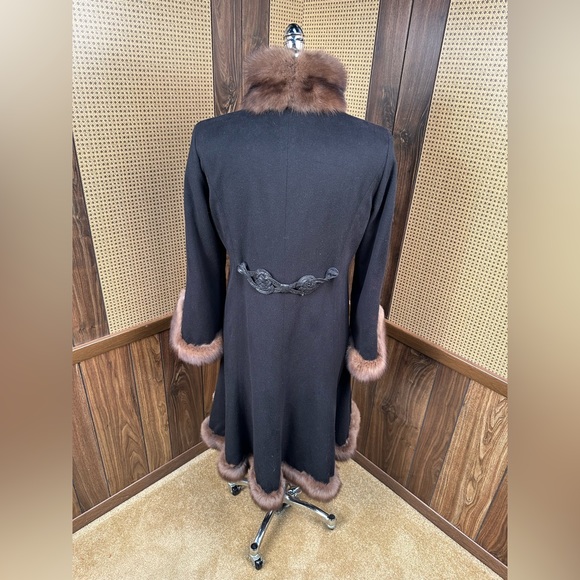 Carlo Tivioli Made in Italy Black Cashmere Wool & Russian Sable Trim Fur Coat - Picture 5 of 11